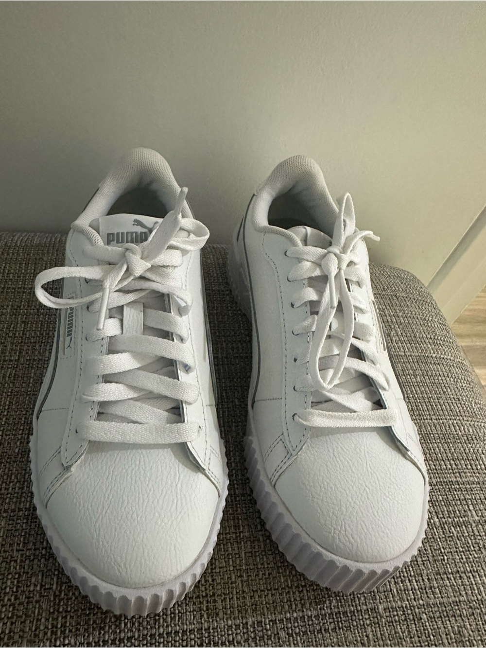 Puma White Low-Profile Leather Sneakers